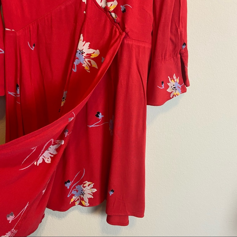Free People Red V-neck Wrap Dress Size Small - Picture 7 of 9